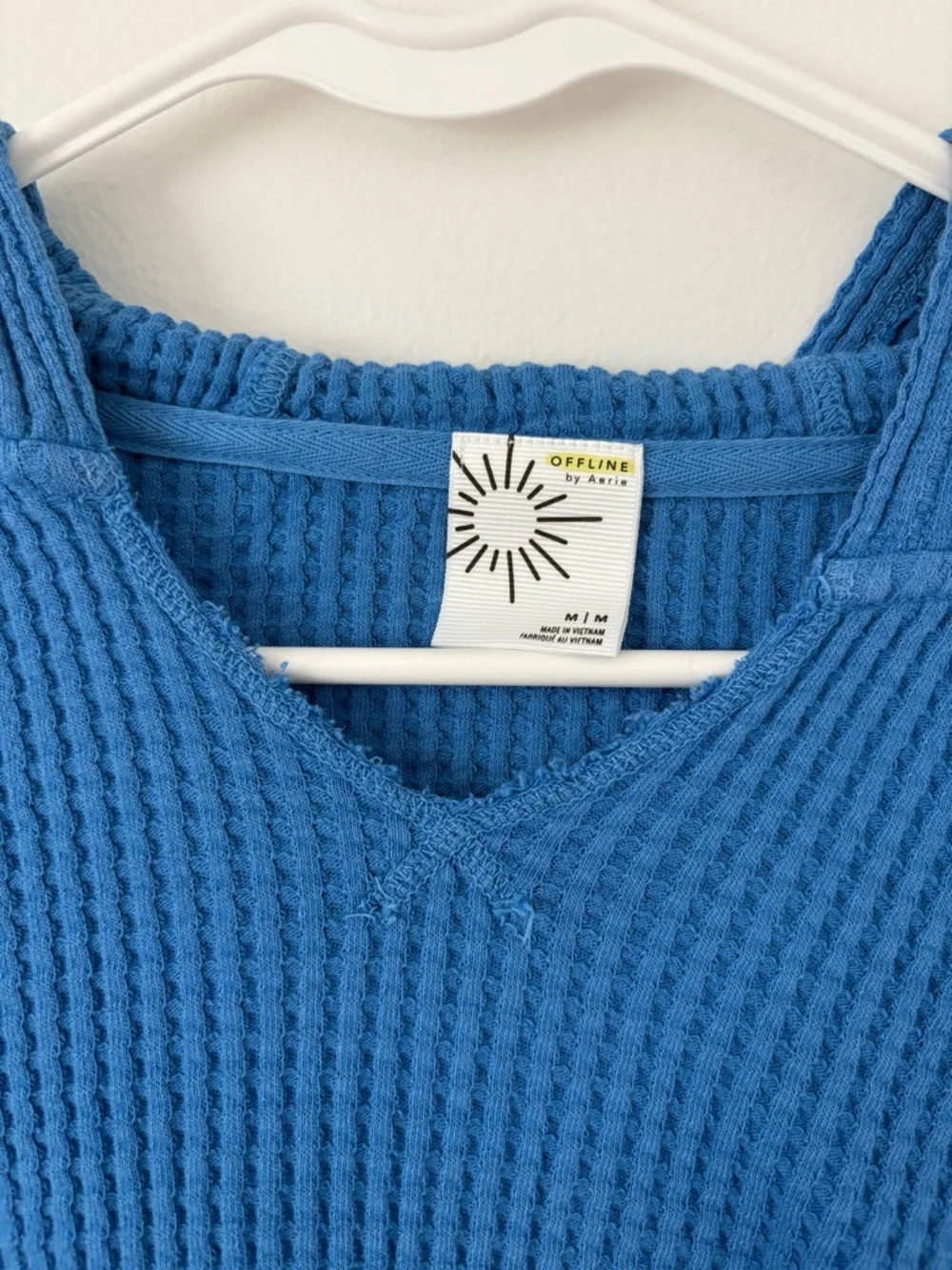 Aerie Offline Sky Blue Wow! Waffle Oversized Cropped Hoodie Size Medium - Picture 8 of 10
